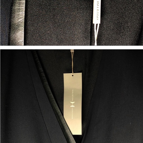 Halston Heritage Black w/Leather Panel Jacket OffSet Lapel Open Front Lined SzS - Picture 15 of 16